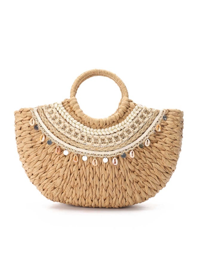 Mr.joe Mr Joe Brown Bohemian Shell Embellished Woven Bag – Chic Beach With Vacation Purse 4143 - Image 1
