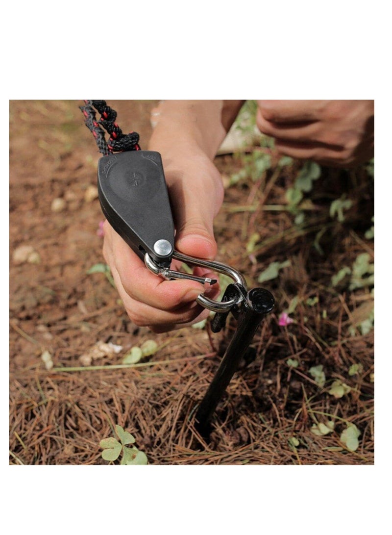 KASTWAVE 4 Pcs Tent Guy Ropes with Pulley Tent Guide Rope with Stainless Steel Adjuster Camping Nylon Rope Fastener Stopper Tightener for Outdoor Camping Hiking - Image 5