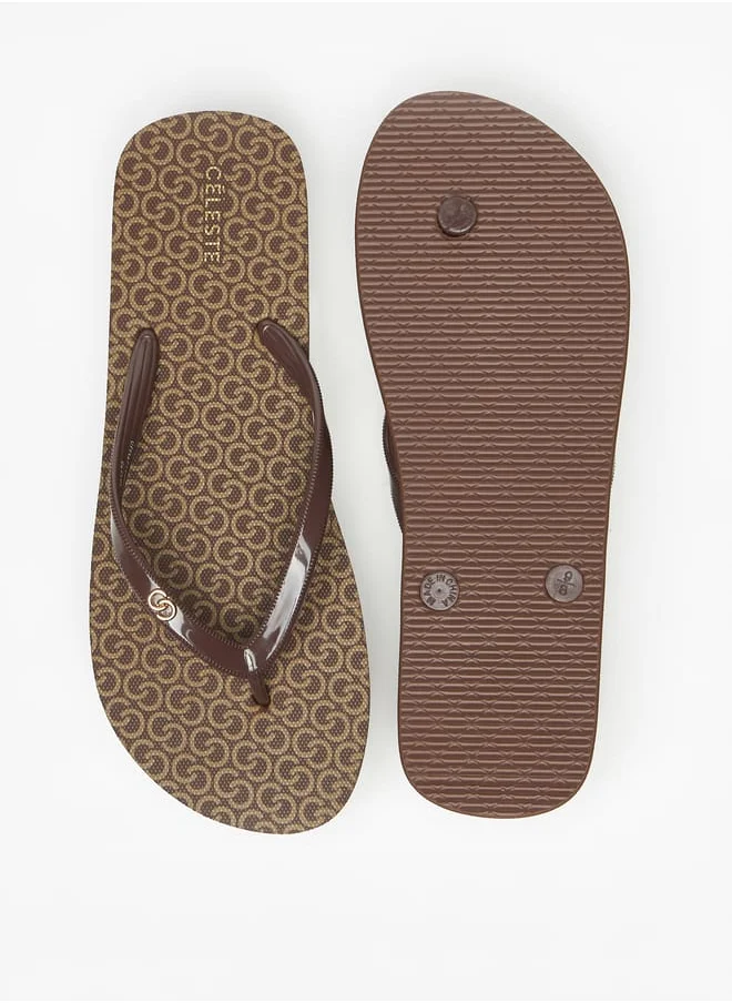Celeste Womens All-Over Monogram Print Flip Flops