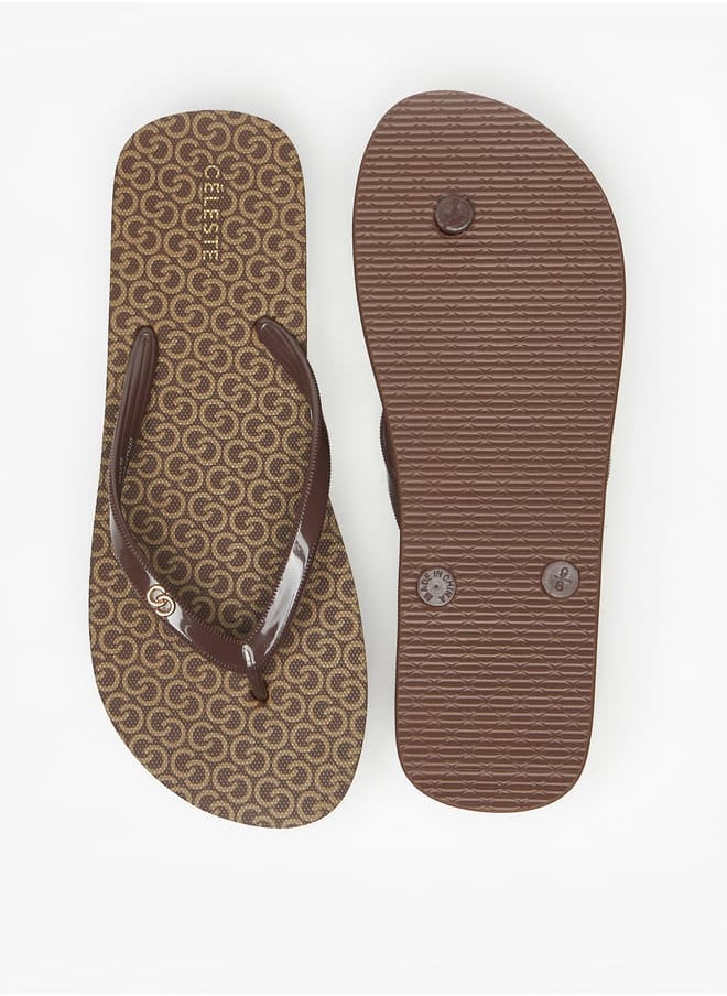 Celeste - Womens All-Over Monogram Print Flip Flops - Image 1