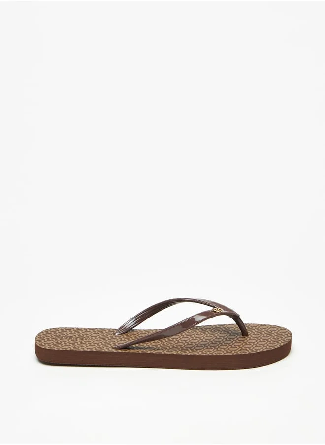 Celeste Womens All-Over Monogram Print Flip Flops