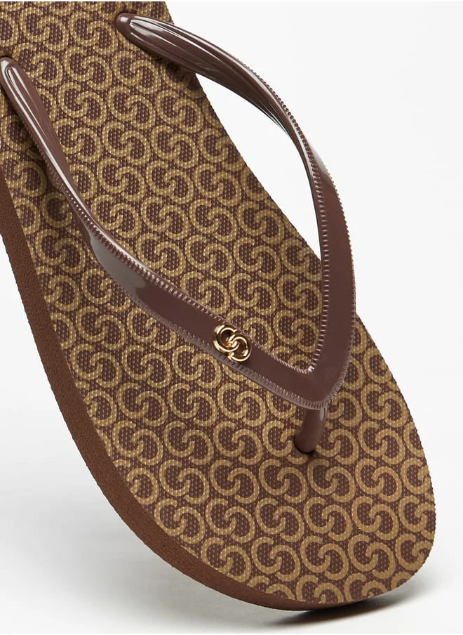 Celeste Womens All-Over Monogram Print Flip Flops