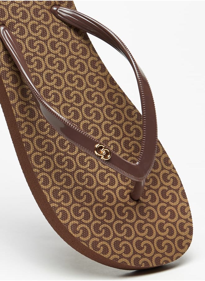 Celeste - Womens All-Over Monogram Print Flip Flops - Image 1