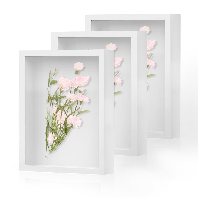 SMZCTYI Shadow Box Frame 8x10 - 3 Pack Wood Deep Shadowbox with Glass Shadow Boxes Display Cases Suitable for Photos, Dried Flowers, Handicrafts Picture Frames for Wall (White) - Image 1