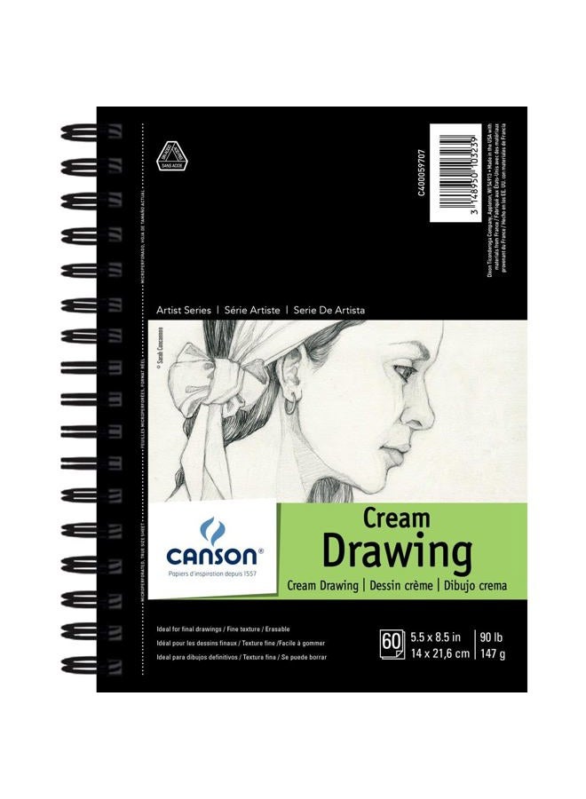 Artist Series Drawing Paper, Cream, Wirebound Pad, 5.5x8.5 inches, 60 Sheets (90lb/147g) - Artist Paper for Adults and Students - Charcoal, Colored Pencil, Ink, Pastel, Marker