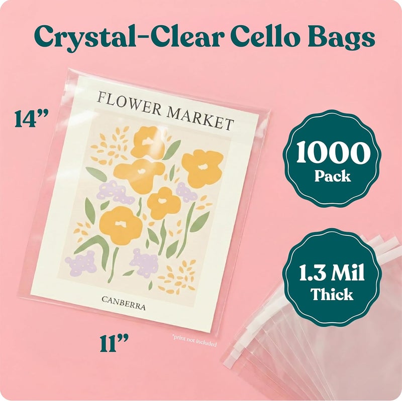 Pack It Chic - 11” X 14” Self Sealing Cellophane Bags (1000 Pack) - Resealable Adhesive Clear Bags for Gifts, 11X14 Photos, Prints, Envelopes, Documents - Image 2