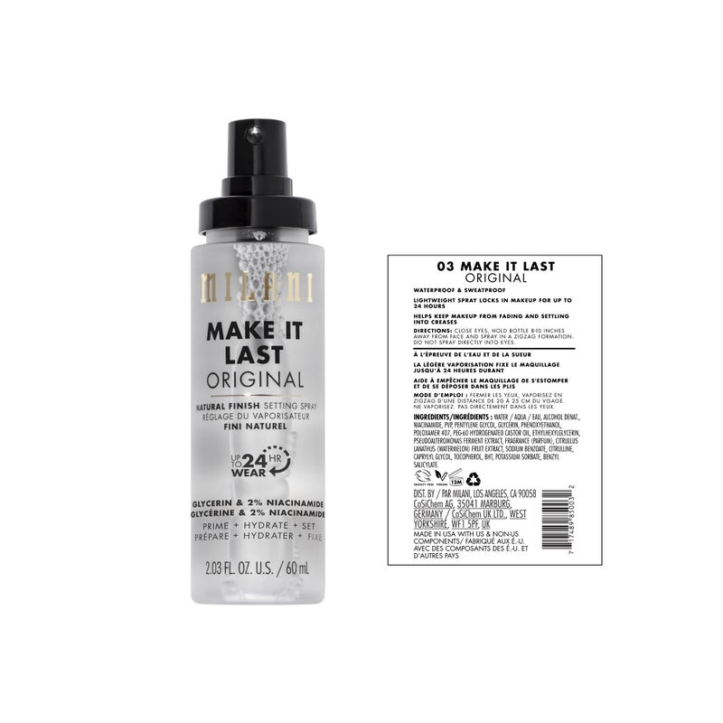 MILANI بخاخ تثبيت ميلاني + برايمر، اجعله يدوم أصلي - لمسة طبيعية مع النياسيناميد للترطيب & اجعله يدوم لامع - تركيبة مرطبة لمظهر لامع أثناء التنقل - عبوة 2 - Image 2
