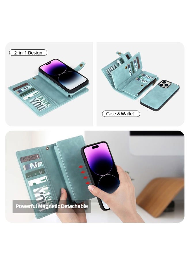 TwoHead for iPhone 14 Pro Max Wallet Case with Card Holder&PU Leather Wallet, Detachable Magnetic Phone Case for Women/Men (Blue) - Image 3