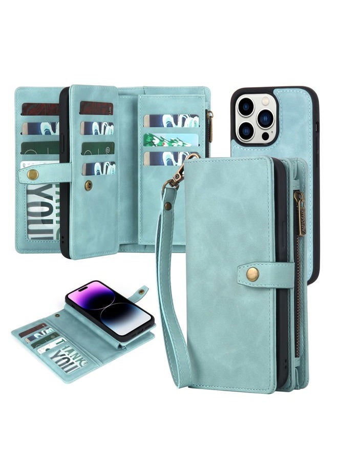 TwoHead for iPhone 14 Pro Max Wallet Case with Card Holder&PU Leather Wallet, Detachable Magnetic Phone Case for Women/Men (Blue) - Image 1