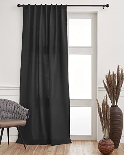 Solino Home Solino Home Cotton Linen Black Curtain 120 Inches Long  2 in 1 Hanging Style with Rod Pocket and Hidden Tab  Curtain 52 x 120 Inch for Living Room Bedroom Indoor Outdoor 