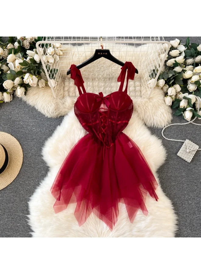 Caprisious Elegant Lace Corset Dress with Adjustable Straps and Matching Bottoms