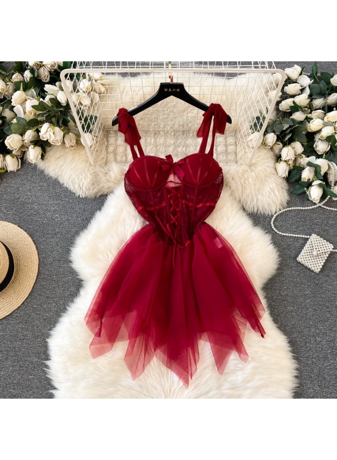 كابريشوس كورسيه دانتيل أنيق بفستان شبكي متعدد الطبقات مع أحزمة قابلة للتعديل وقطعة سفلية مطابقة - Image 1