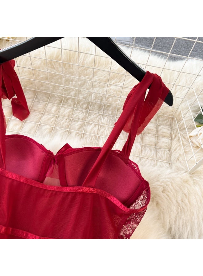 كابريشوس كورسيه دانتيل أنيق بفستان شبكي متعدد الطبقات مع أحزمة قابلة للتعديل وقطعة سفلية مطابقة - Image 5