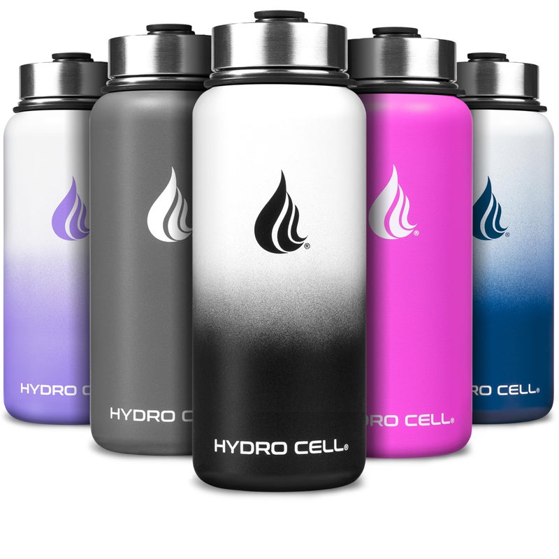 HYDRO CELL Stainless Steel Insulated Water Bottle with Straw  For Cold  Hot Drinks  Metal Vacuum Flask with Screw Cap and Modern Leakproof Sport Thermos for Adults BlackWhite 32oz