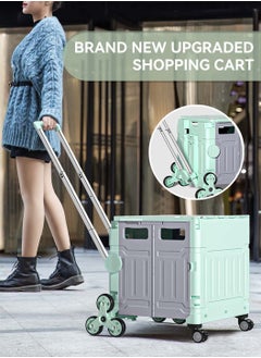 LEOKOR 75L Collapsible Rolling Cart - Adjustable Handle, Upgraded 8-Wheel Design, Lightweight Grocery Cart on Wheels, Stair Climbing Cart  - Image 5