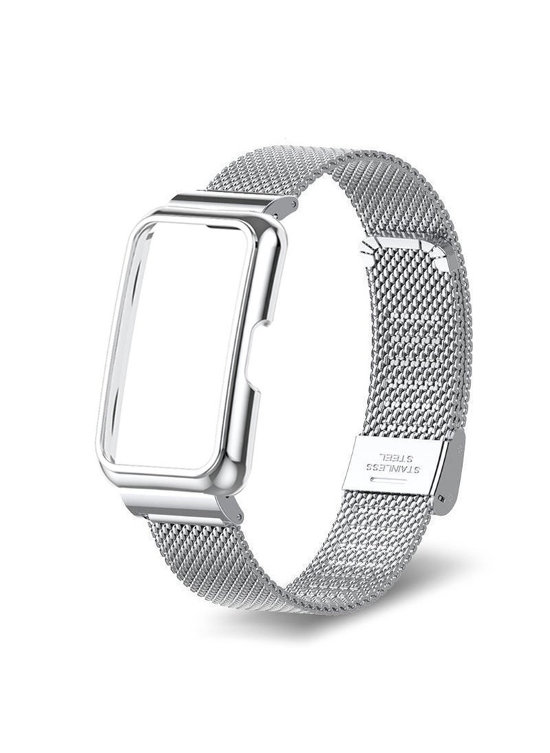 X-level Compatible for Honor Band 6/Honor Band 7 Strap Stainless Steel Metal Bracelet Replacement Band Metal Integrated Case Strap Wristband Sport Band for Women Men  - Image 1