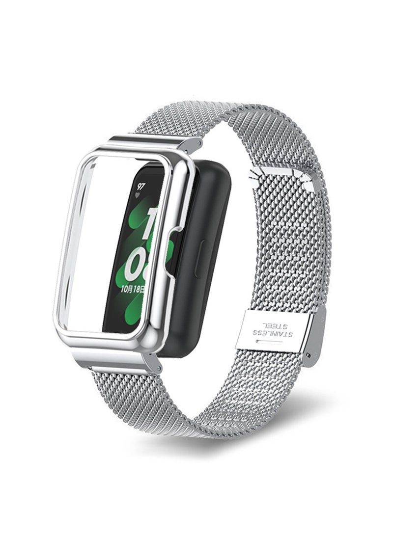 X-level Compatible for Honor Band 6/Honor Band 7 Strap Stainless Steel Metal Bracelet Replacement Band Metal Integrated Case Strap Wristband Sport Band for Women Men  - Image 3