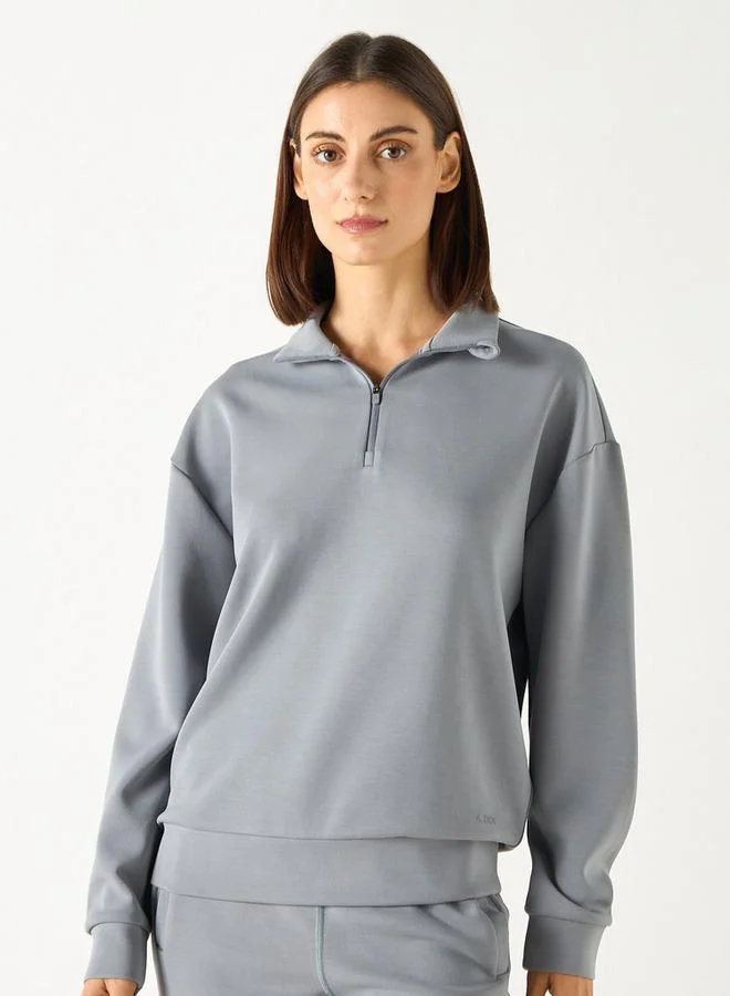 ADOT by Splash Solid High Neck Sweatshirt with Long Sleeves and Zip Closure