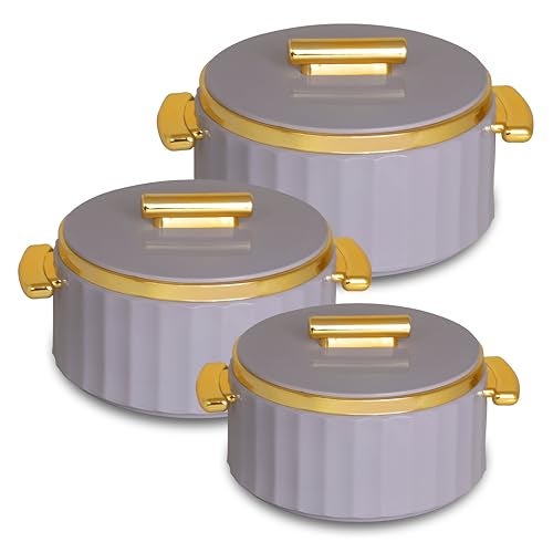 Selvel Camry Casserole Insulated Hot Pot with Stainless Steel Inner Single | Roti Casserole | Hot Box for Kitchen | Chapati, Roti, Biryani | Keeps Food Hot & Fresh (Lid Grey, 3pc Set) - Image 1