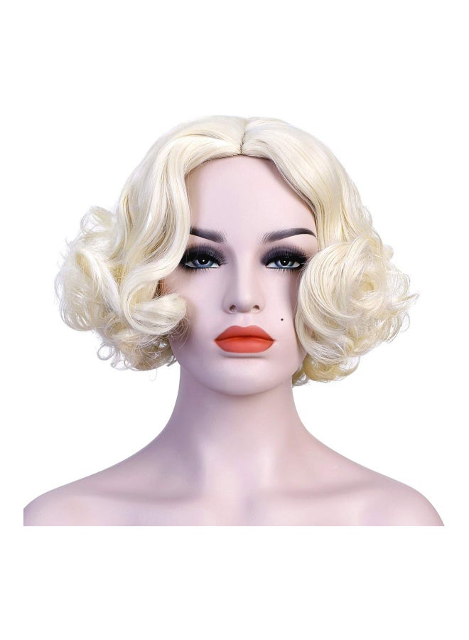 NIBEMINENT Short Blonde Curly Wavy Wig Gold