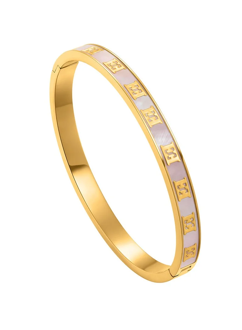 إسكادا Eliza Bangle for Women Pink Mother-of-Pearl Finish, Signature Logo