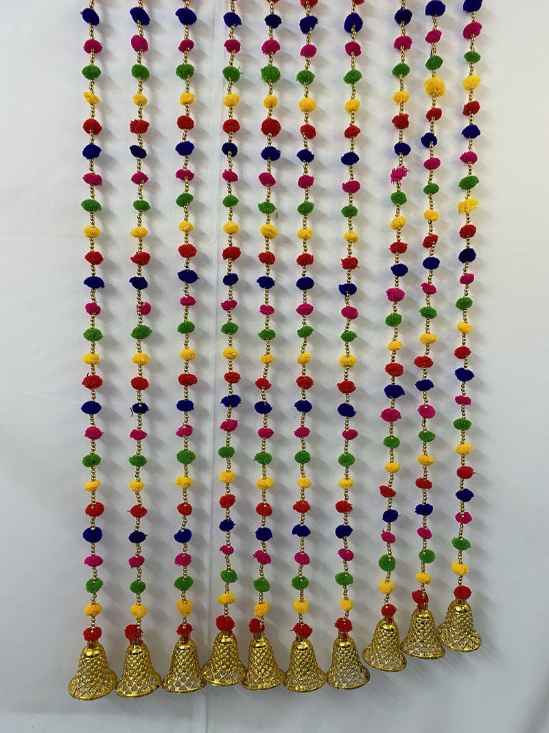 Magpie Collections Handmade Multicolor Strings Pom Pom for Door,Wall Hanging Bandhanwar Garland for Decoration Diwali Festival,Navratri,Wedding 6 FT,10 Strings - Image 2