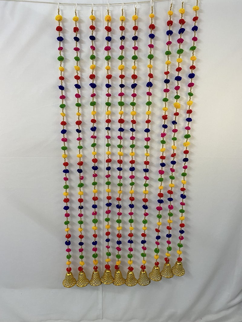 Magpie Collections Handmade Multicolor Strings Pom Pom for Door,Wall Hanging Bandhanwar Garland for Decoration Diwali Festival,Navratri,Wedding 6 FT,10 Strings - Image 1