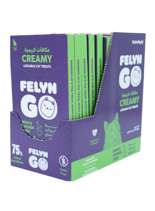 Felyn Go Creamy Lickable Cat Treats – Duck & Chicken Liver Flavor – Grain-Free, High-Moisture Snacks, 4×15g - Image 1