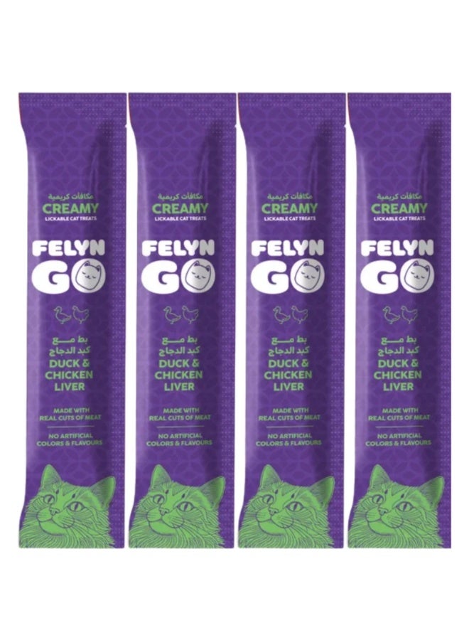 Felyn Go Creamy Lickable Cat Treats – Duck & Chicken Liver Flavor – Grain-Free, High-Moisture Snacks, 4×15g - Image 2