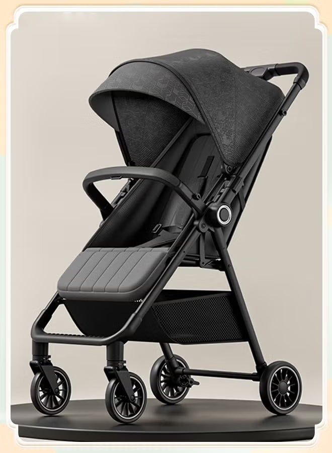 TAKHTEELA Lightweight Reversible Travel Stroller｜High Landscape Design｜Only 4.8kg, One-Click Fold｜360° Shock-Absorbing Wheels｜Multi-Position Recline｜For 0–4 Years｜Cabin-Friendly Black Single Stroller - Image 1