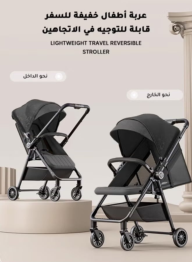 TAKHTEELA Lightweight Reversible Travel Stroller｜High Landscape Design｜Only 4.8kg, One-Click Fold｜360° Shock-Absorbing Wheels｜Multi-Position Recline｜For 0–4 Years｜Cabin-Friendly Black Single Stroller - Image 2