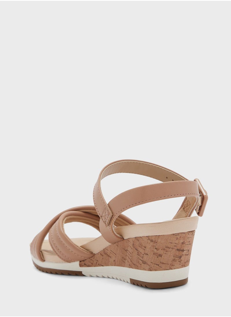 MODARE - Ankle Strap Mid Heel Wedge Sandals - Image 1
