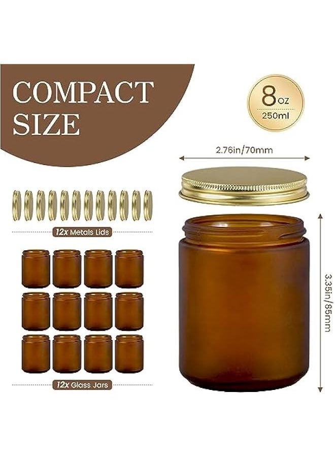 12Pack 8 Oz Glass Jars with Lids - Round Empty Glass Candle Jars with Lids/Food Storage Containers/Body ers Containers/Body er Jars