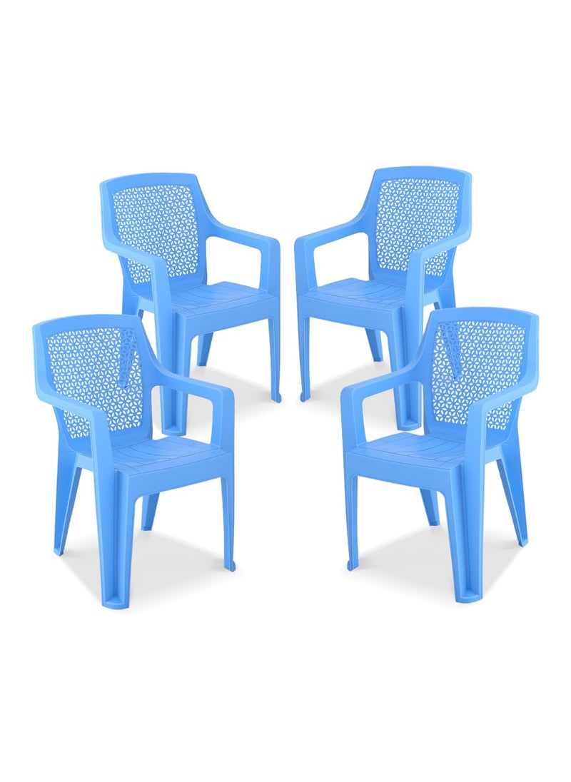 MAHARAJA MAHARAJA Dollar Plastic Chair Matt Pattern Plastic Chair for Home Kitchen Living Room Office Bearing Capacity up to 200Kg Plastic Outdoor Chair Blue Set of 4 PreAssembled  - Image 1