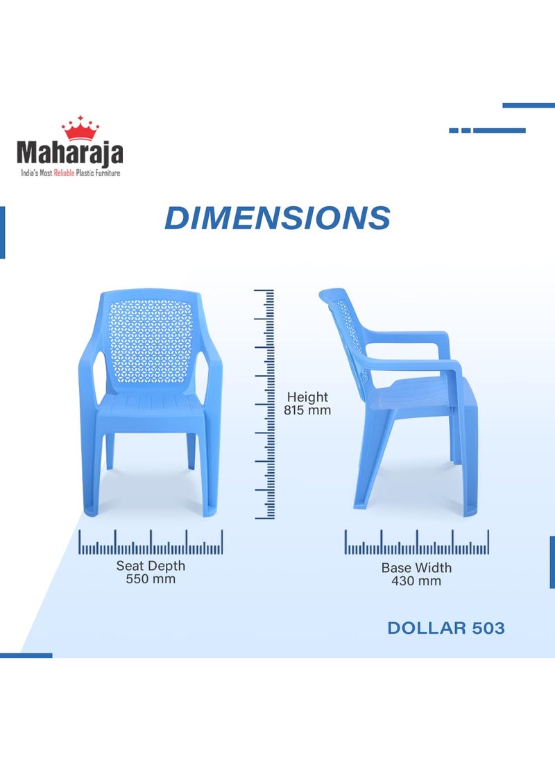 MAHARAJA MAHARAJA Dollar Plastic Chair Matt Pattern Plastic Chair for Home Kitchen Living Room Office Bearing Capacity up to 200Kg Plastic Outdoor Chair Blue Set of 4 PreAssembled  - Image 3
