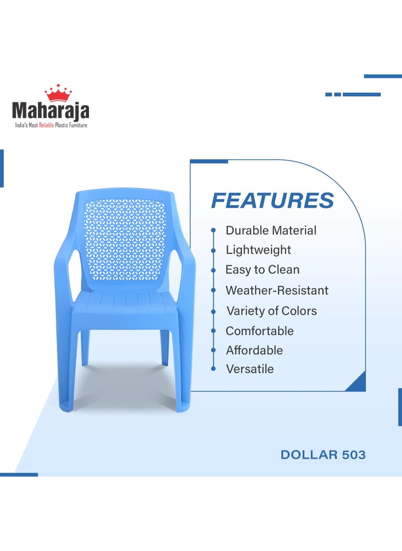 MAHARAJA MAHARAJA Dollar Plastic Chair Matt Pattern Plastic Chair for Home Kitchen Living Room Office Bearing Capacity up to 200Kg Plastic Outdoor Chair Blue Set of 4 PreAssembled  - Image 5
