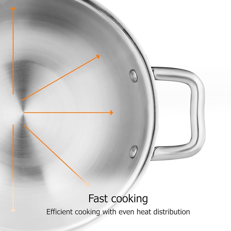 Hexwell Triply Stainless Steel Kadai with Lid and Strong Handle 25 Liter 24cm Wok Kadhai for Cooking Deep Frying Pan inducton and Gas Stove Friendly - Image 5