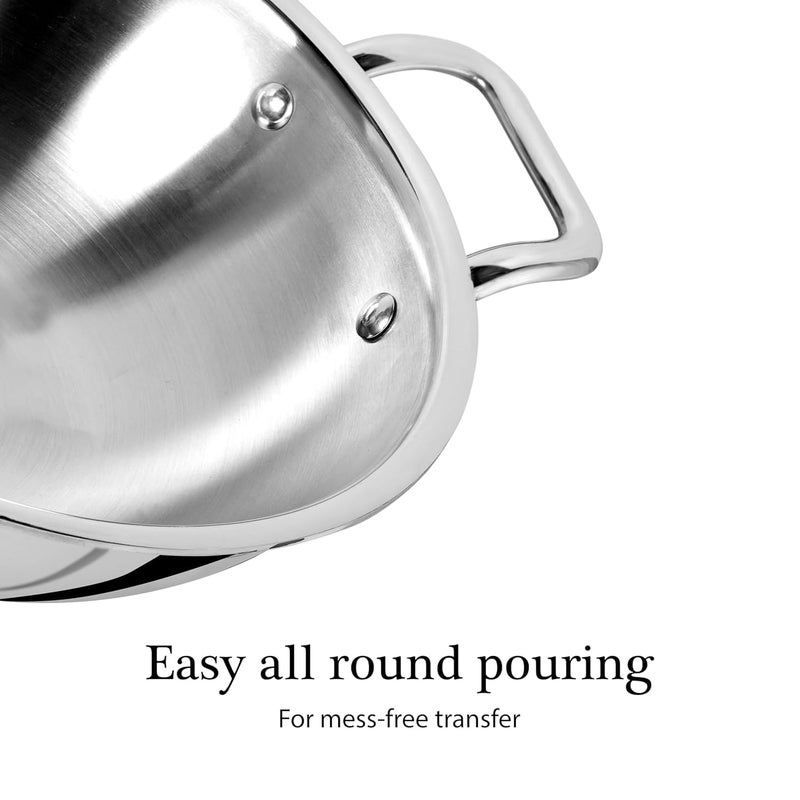 Hexwell Triply Stainless Steel Kadai with Lid and Strong Handle 25 Liter 24cm Wok Kadhai for Cooking Deep Frying Pan inducton and Gas Stove Friendly - Image 4