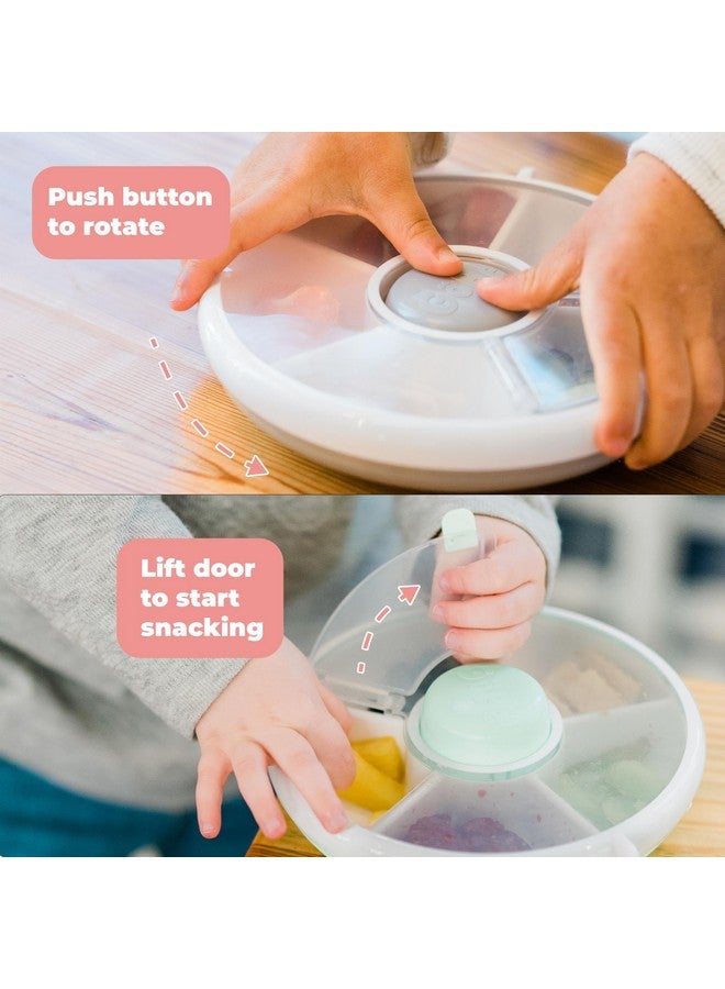 GoBe Kids Small Snack Spinner Flip Bundle with Hand Strap and Sticker Sheet - Reusable Snack Container with 5 Compartment Dispenser and Lid | BPA/PVC Free | Dishwasher Safe | No Spill- Mint Green - Image 5