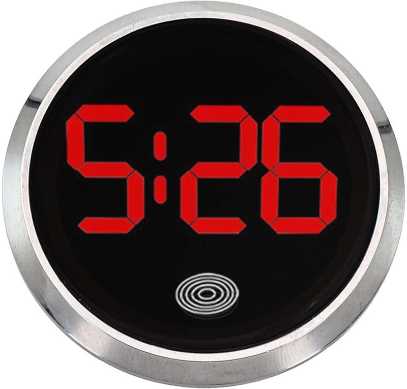 Mini Car Dashboard Clock Round Alloy Touch Luminous Digital Vent Air Vent Silver Red Light - Image 1