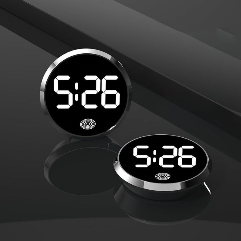 Mini Car Dashboard Clock Round Alloy Touch Luminous Digital Vent Air Vent Silver Red Light - Image 3