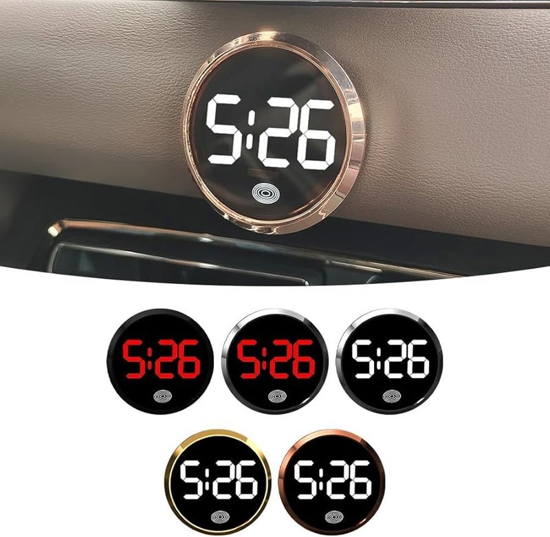 Mini Car Dashboard Clock Round Alloy Touch Luminous Digital Vent Air Vent Silver Red Light - Image 4
