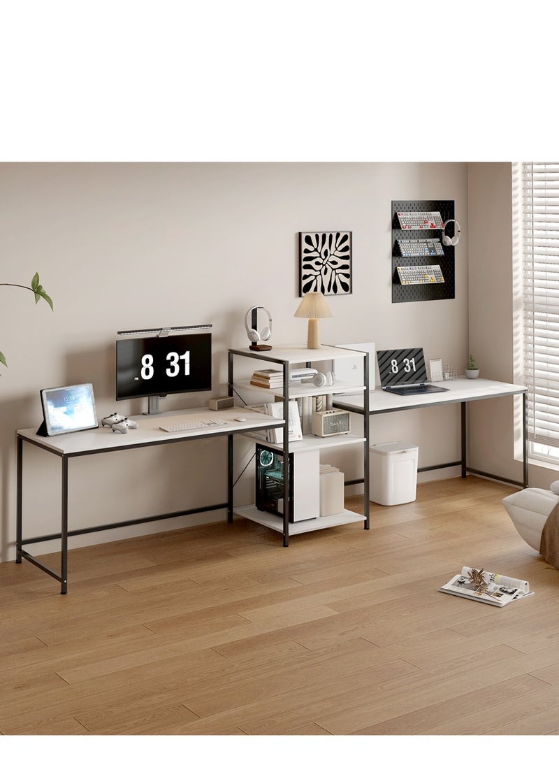 طاولة الكمبيوتر على شكل L ، مكتب زاوية المكتب الصناعي متعدد الوظائف مع رفوف التخزين ، طاولة الألعاب متعددة الوسائط محطة العمل الكمبيوتر المحمول المكتب للمكتب المنزلي ، توفير المساحة (أبيض ، YN122) - Image 2