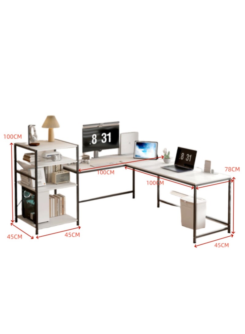 طاولة الكمبيوتر على شكل L ، مكتب زاوية المكتب الصناعي متعدد الوظائف مع رفوف التخزين ، طاولة الألعاب متعددة الوسائط محطة العمل الكمبيوتر المحمول المكتب للمكتب المنزلي ، توفير المساحة (أبيض ، YN122) - Image 3