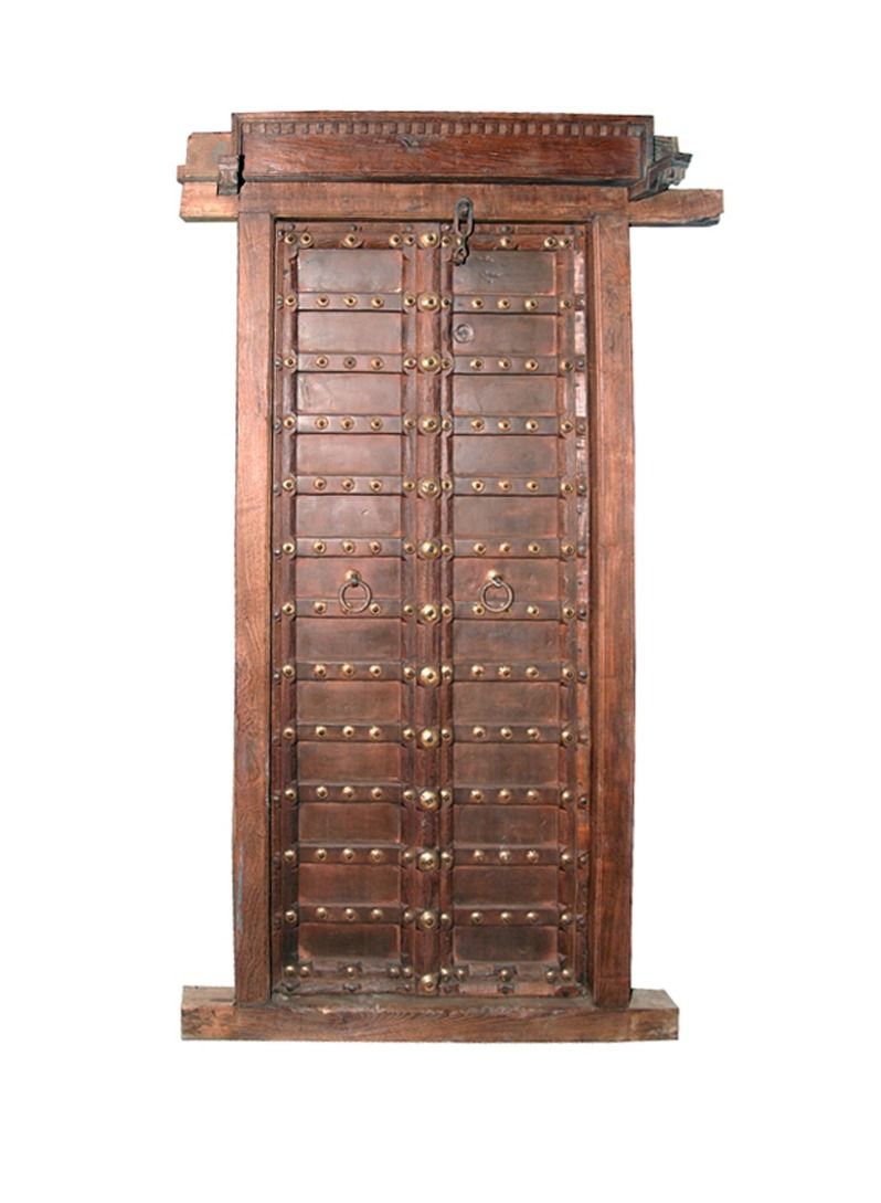 Antique Museum باب خشبي عربي عتيق مصنوع يدويًا من النحاس 125 × 182 سم - MMH89  - Image 1