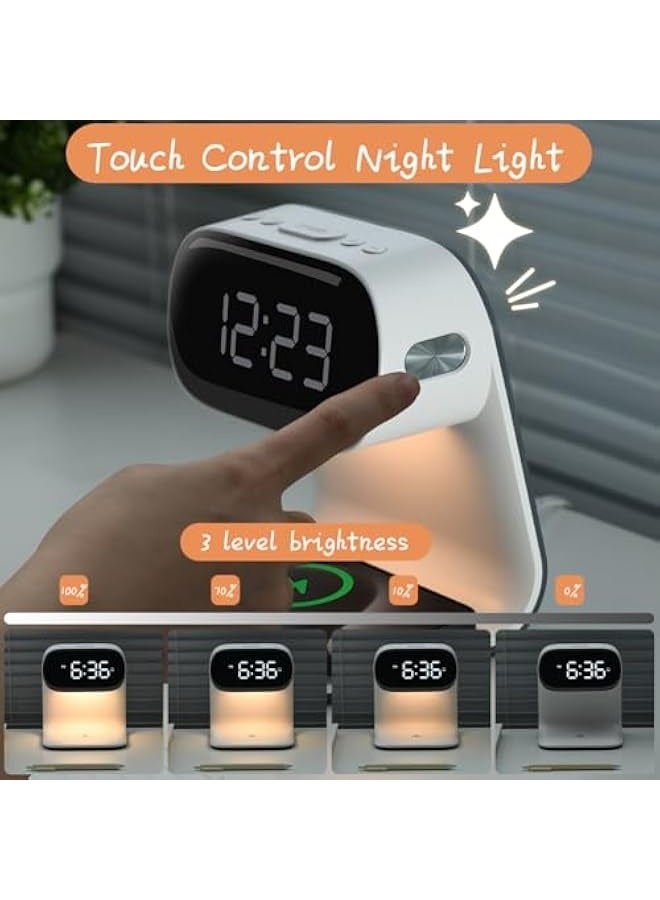 جرين تايجر ساعة منبه رقمية LED 3 في 1 بجانب السرير مع لوحة شحن لاسلكي وإضاءة ليلية قابلة للتعتيم بثلاثة مستويات - أبيض - Image 3