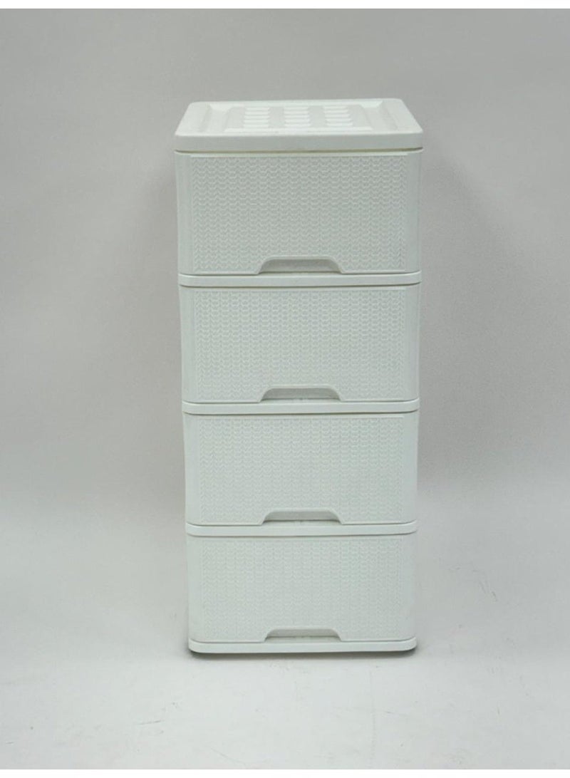 Living 4-Tier Plastic Storage Unit with Rattan Pattern, Vertical Drawer Organizer for Bathroom, Kitchen, and Bedroom, White - Image 5