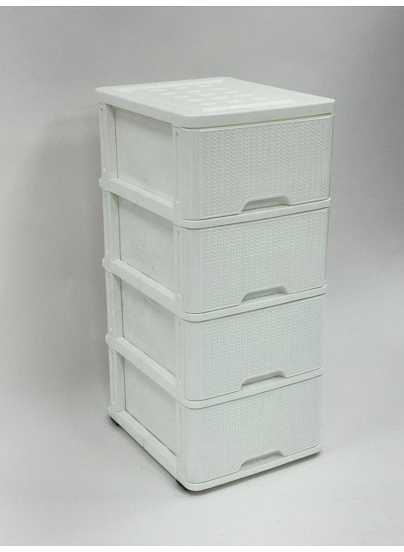Living 4-Tier Plastic Storage Unit with Rattan Pattern, Vertical Drawer Organizer for Bathroom, Kitchen, and Bedroom, White - Image 4