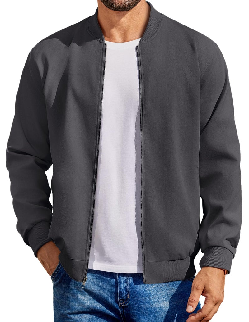 COOFANDY Men Lightweight Cotton Bomber Jacket Casual Varisty Jackets Fashion Flight Jacket Dark Grey, Small - Image 1