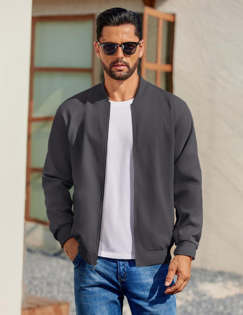 COOFANDY Men Lightweight Cotton Bomber Jacket Casual Varisty Jackets Fashion Flight Jacket Dark Grey, Small - Image 2